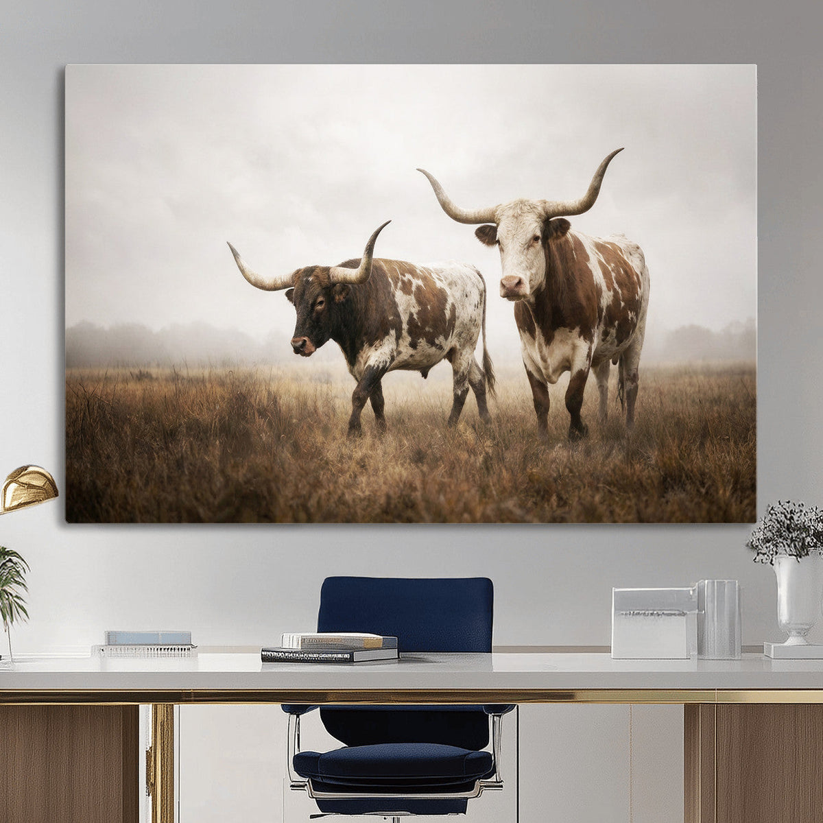 Texas Longhorn Canvas Wall Art Western Bull Desert Moody