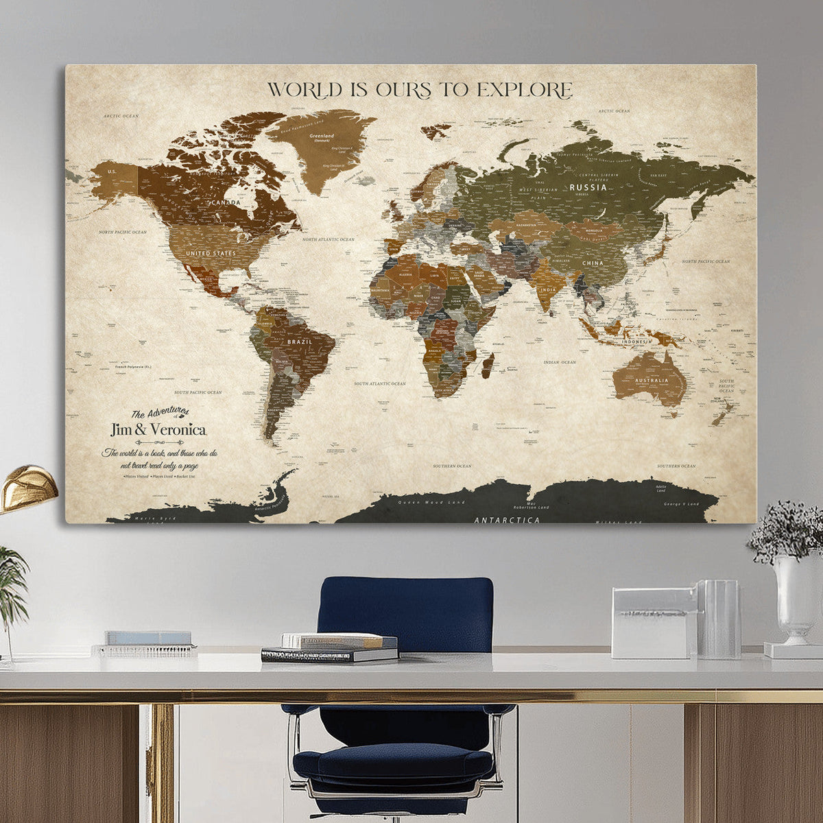 Custom Push Pin World Map Wall Art Canvas Print –