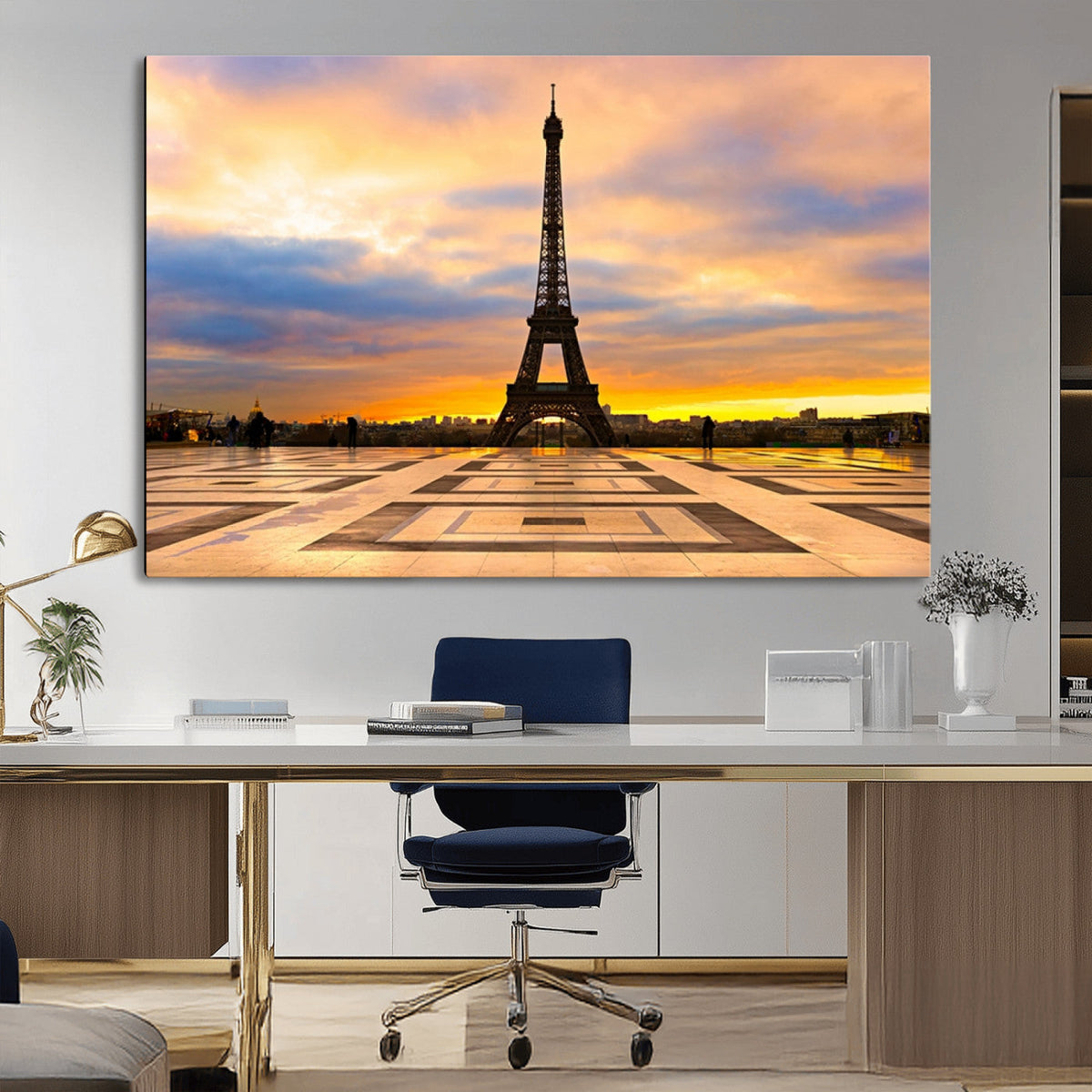 Paris Eiffel Tower Sunset Canvas Wall Art Print - Iconic