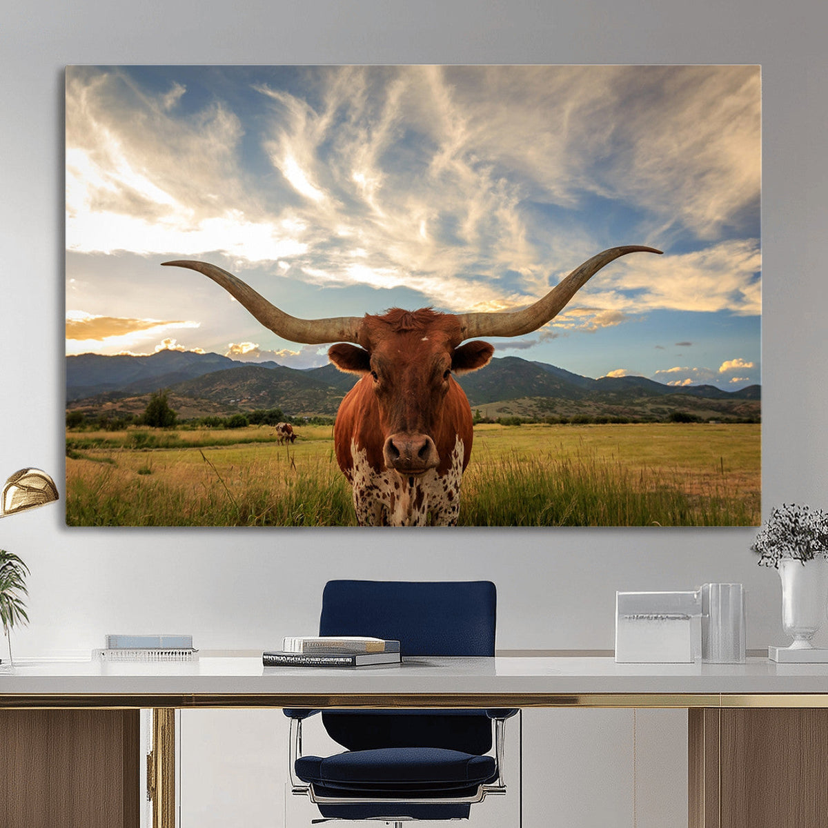 Texas Longhorn Canvas Wall Art – Majestic Triptych Animal