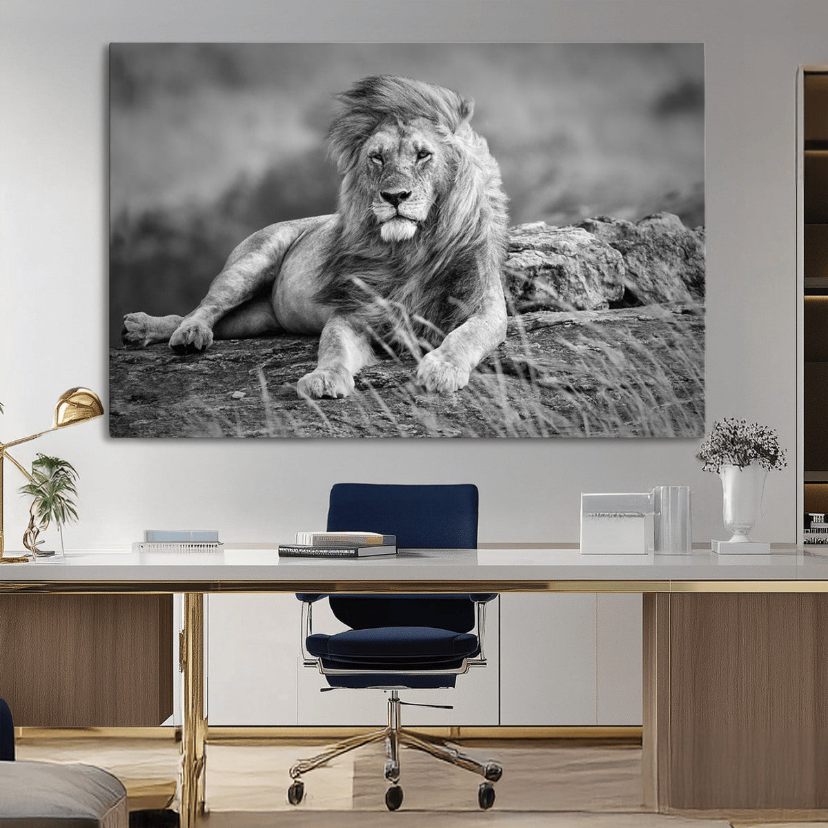 King Forest Lion Wall Art Canvas Print – Framed Majestic