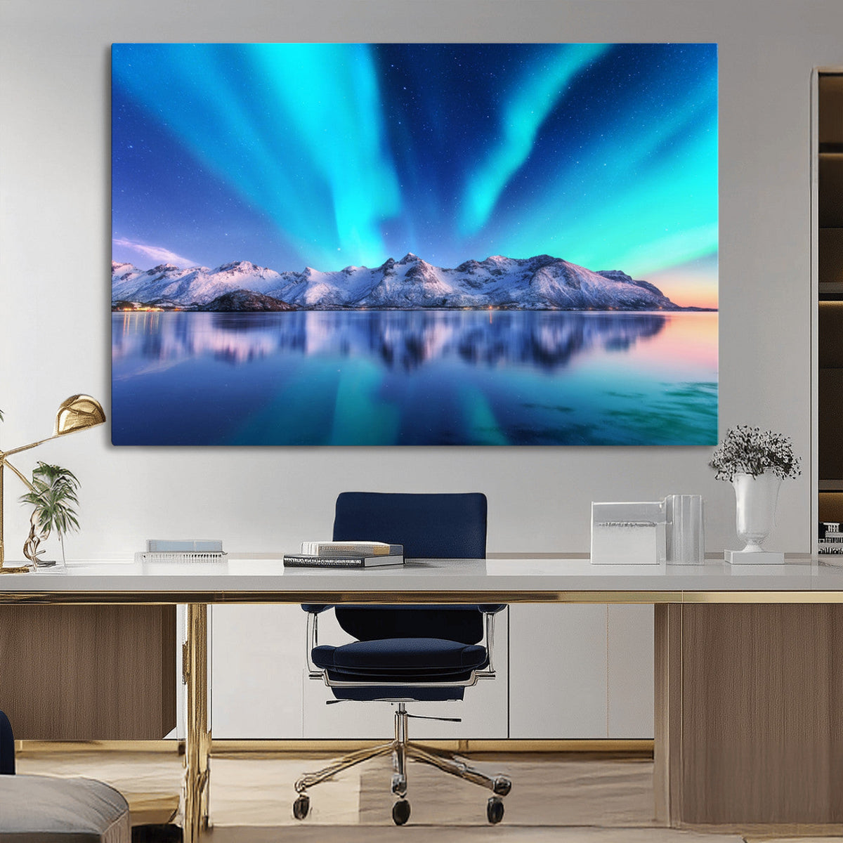 Northern Lights above Mountain Wall Art, Northern Lights