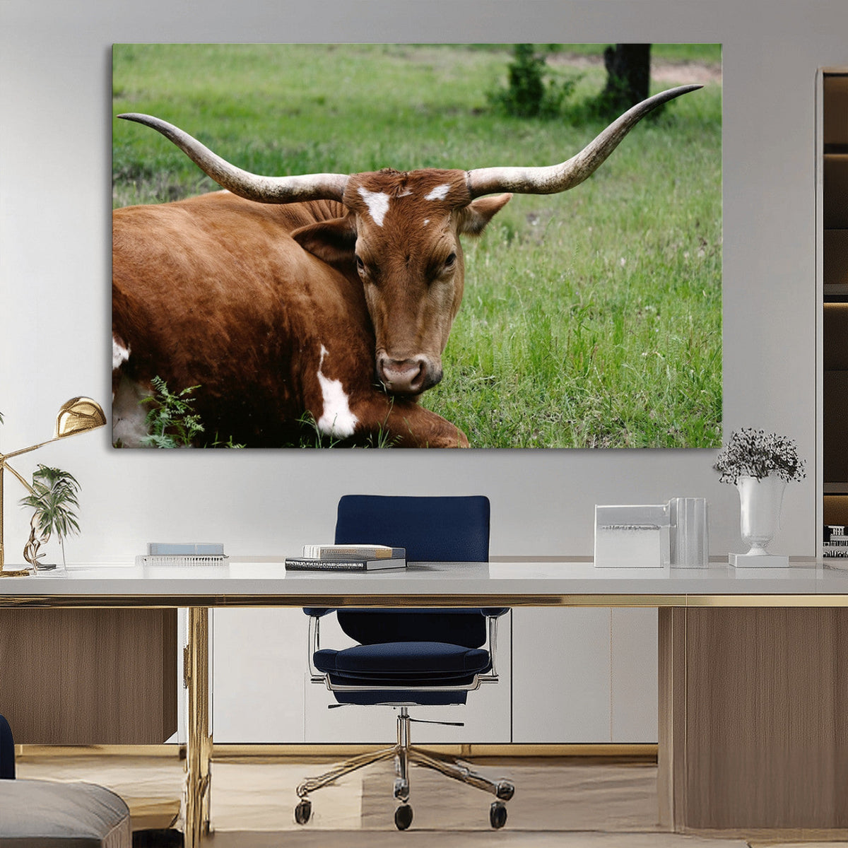 Longhorn Cow Animal Wall Art Canvas Print