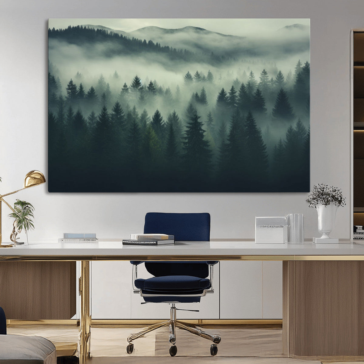Misty Forest Wall Art Premium Canvas Print a Foggy and