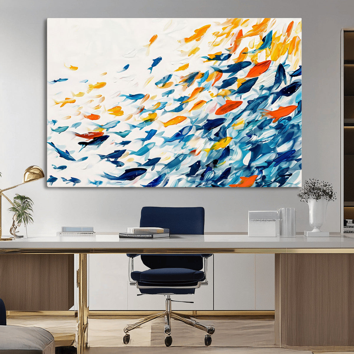 Abstract Fish Shoal Wall Art Canvas Print, Colorful Fish