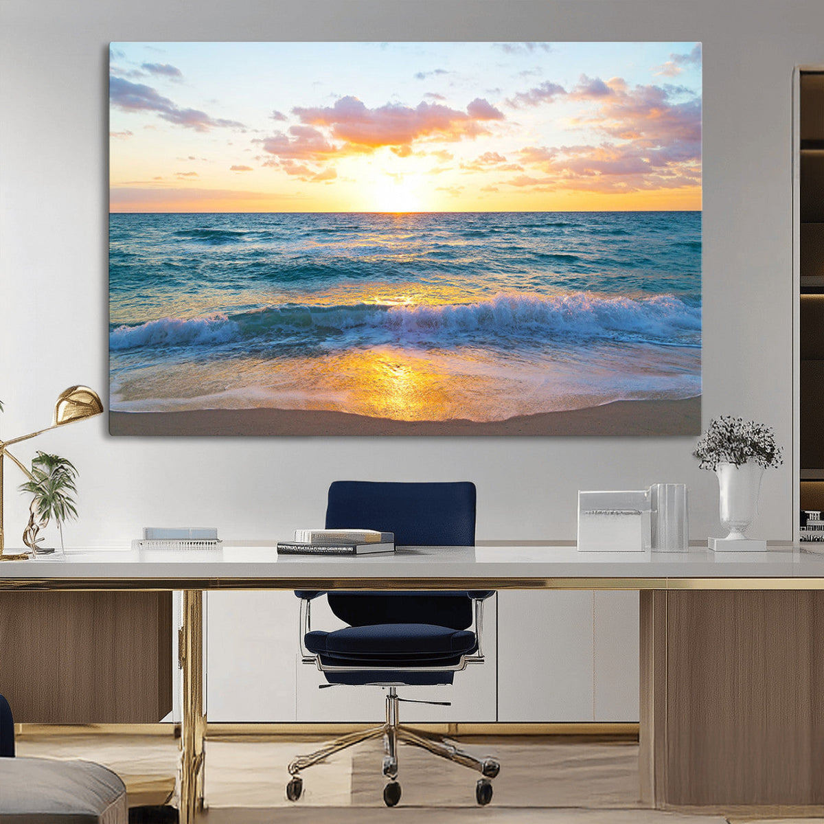 Golden Sunset Over Ocean Waves - Serene Coastal Triptych