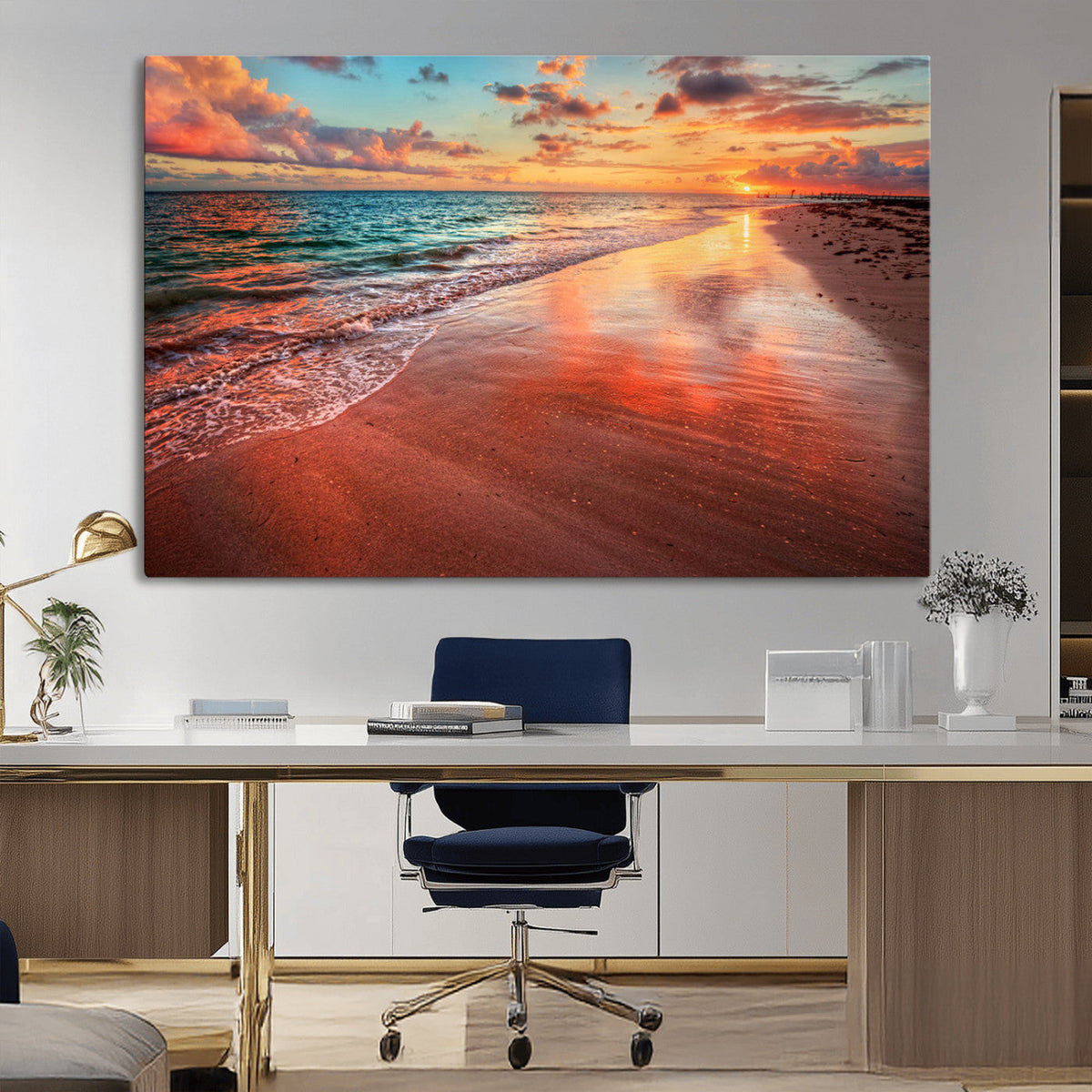 Sunset Beach Wall Art | Ocean Canvas Print | Coastal Wall