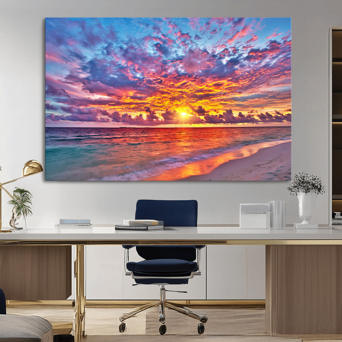 Vibrant Sunset Beach Wall Art - Ocean Sunset Canvas Print |