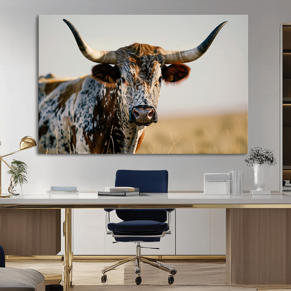 Texas Bull Longhorn Wall Art Canvas Print for Farm House