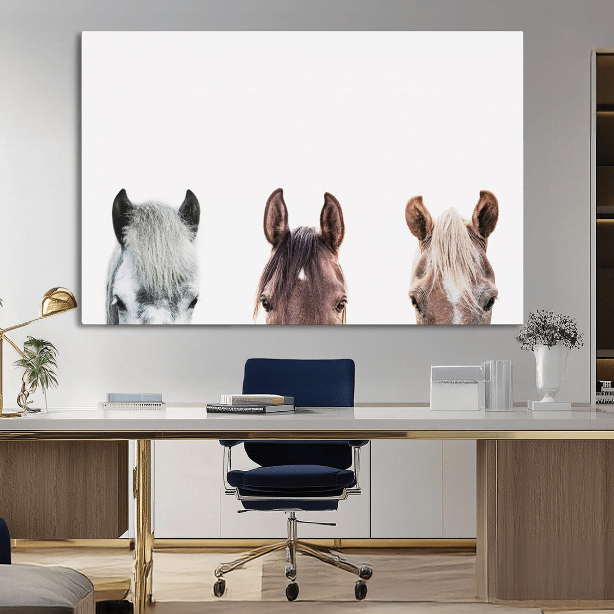 Horse Wall Art - Minimalist Horse Triptych Wall Art – Modern