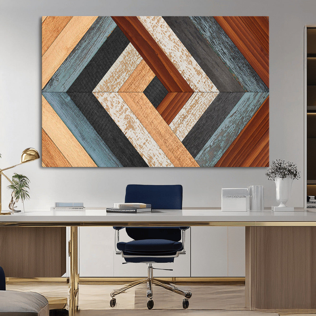 Geometric Wood Art Wall Decor Canvas Print, Rustic Wooden