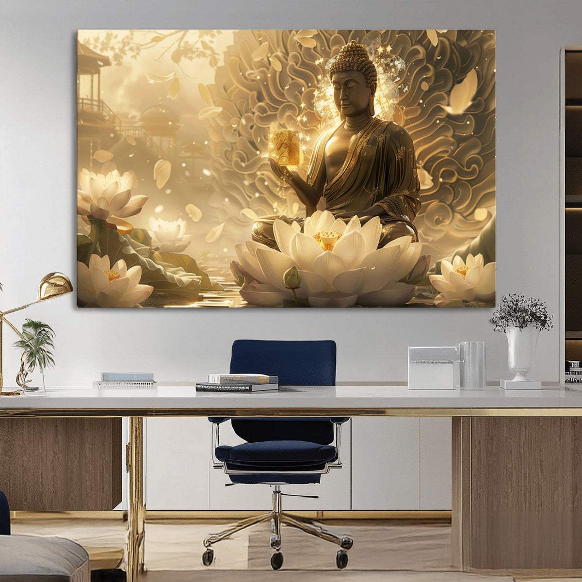 Golden Buddha Wall Art | Yoga Room Decor and Meditation Room