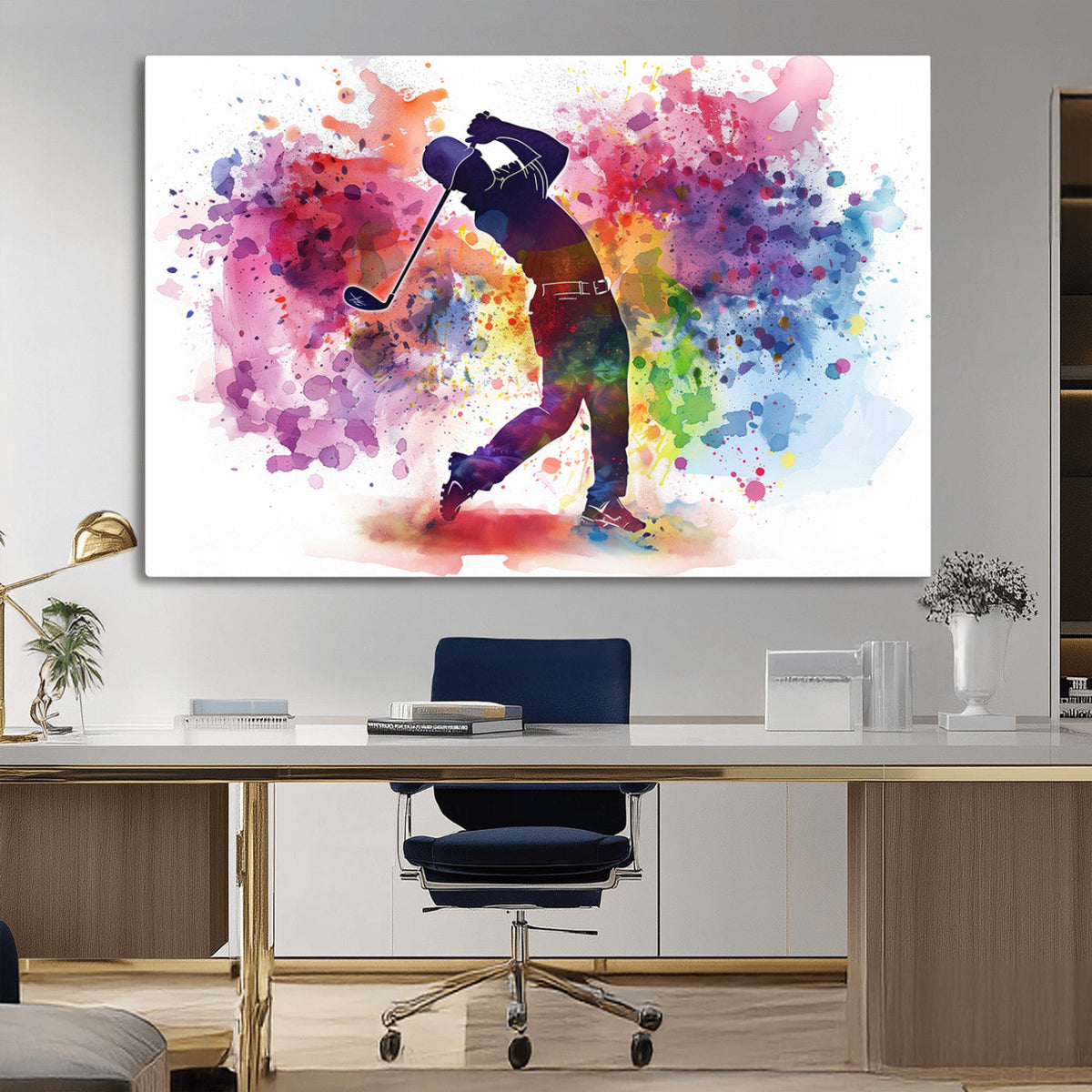 Colorful Golfer Swing Wall Art Canvas Print - Ready to Hang,