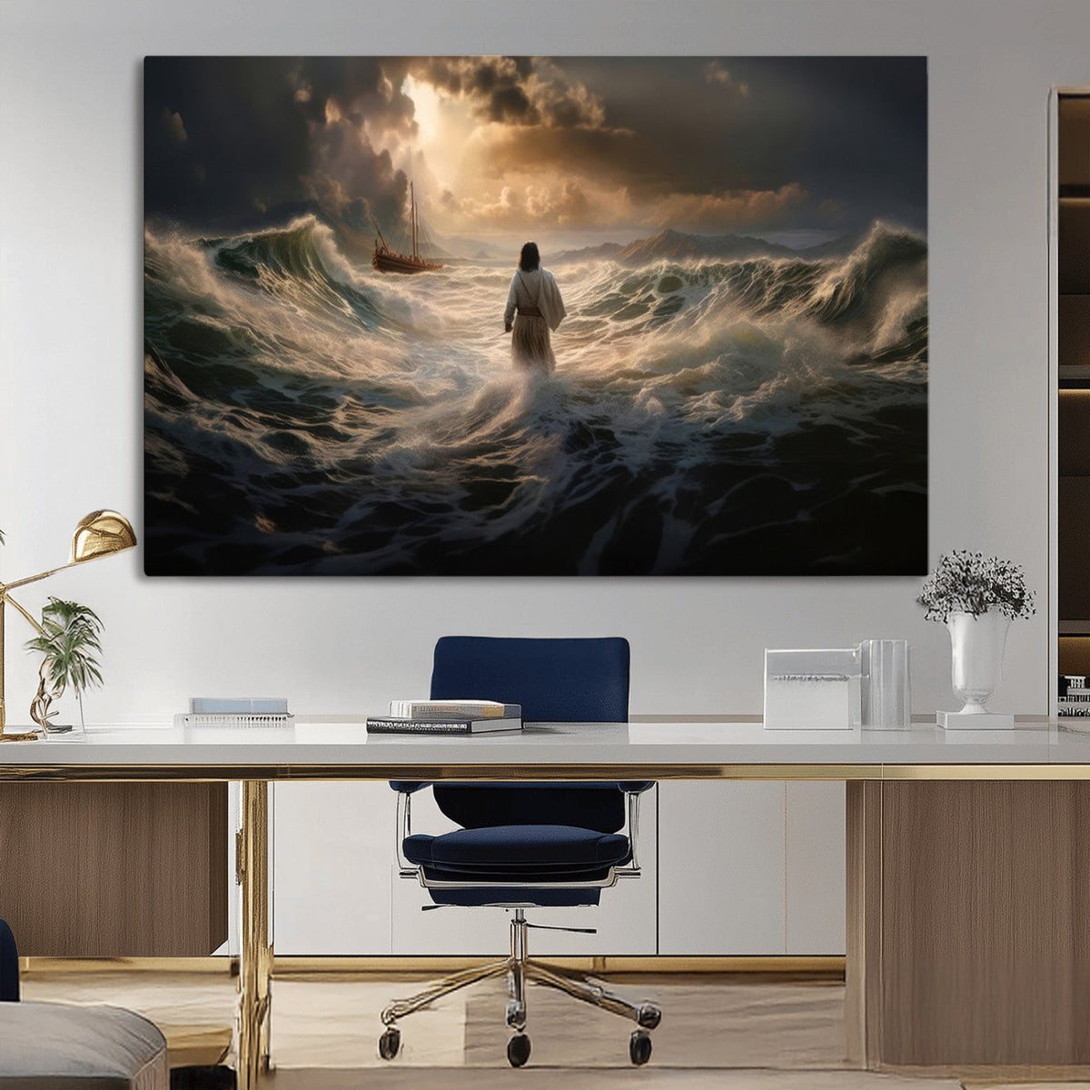 Jesus Walking on Water Wall Art Canvas Print - Religious
