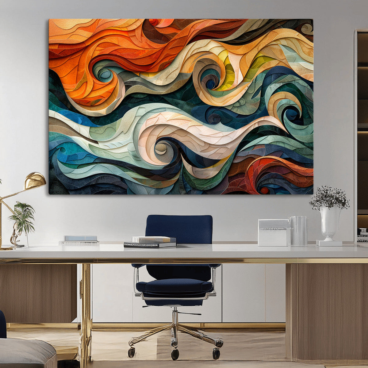 Abstract Wave Wall Art | Ready to Hang Framed Canvas Print |