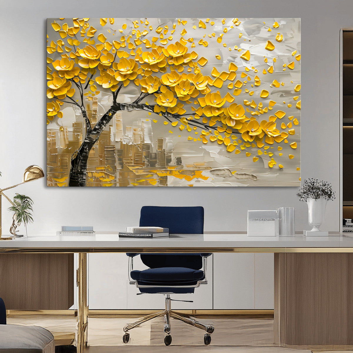 Yellow Blossom Tree Canvas Wall Art - Floral Abstract Modern