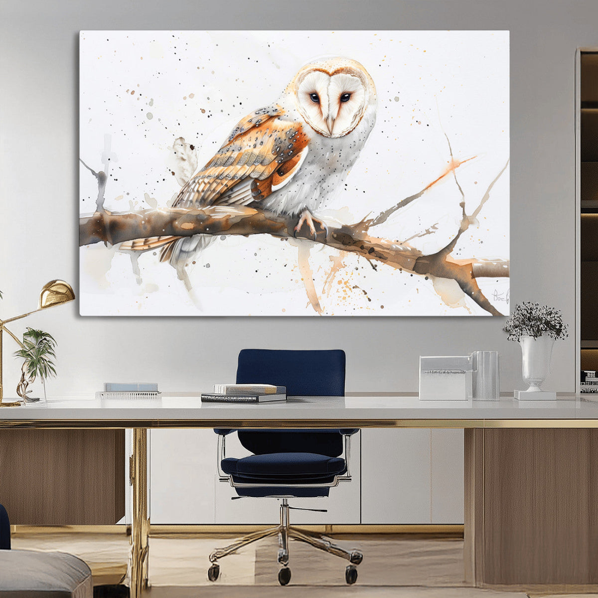 Barn Owl Wall Art on Branch | Stunning Canvas Print for