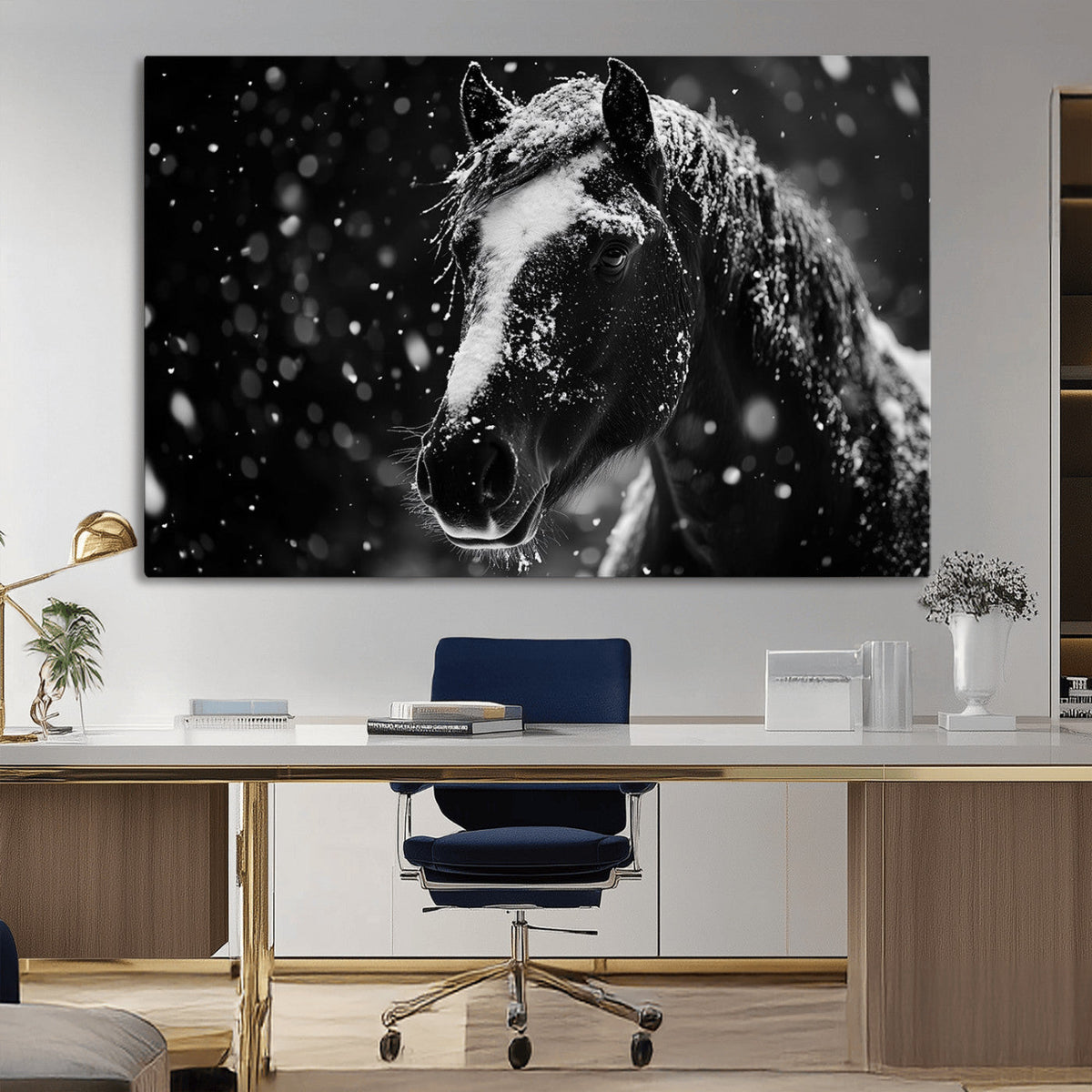 Winter Horse Wall Art | Black and White Horse Print | Ready