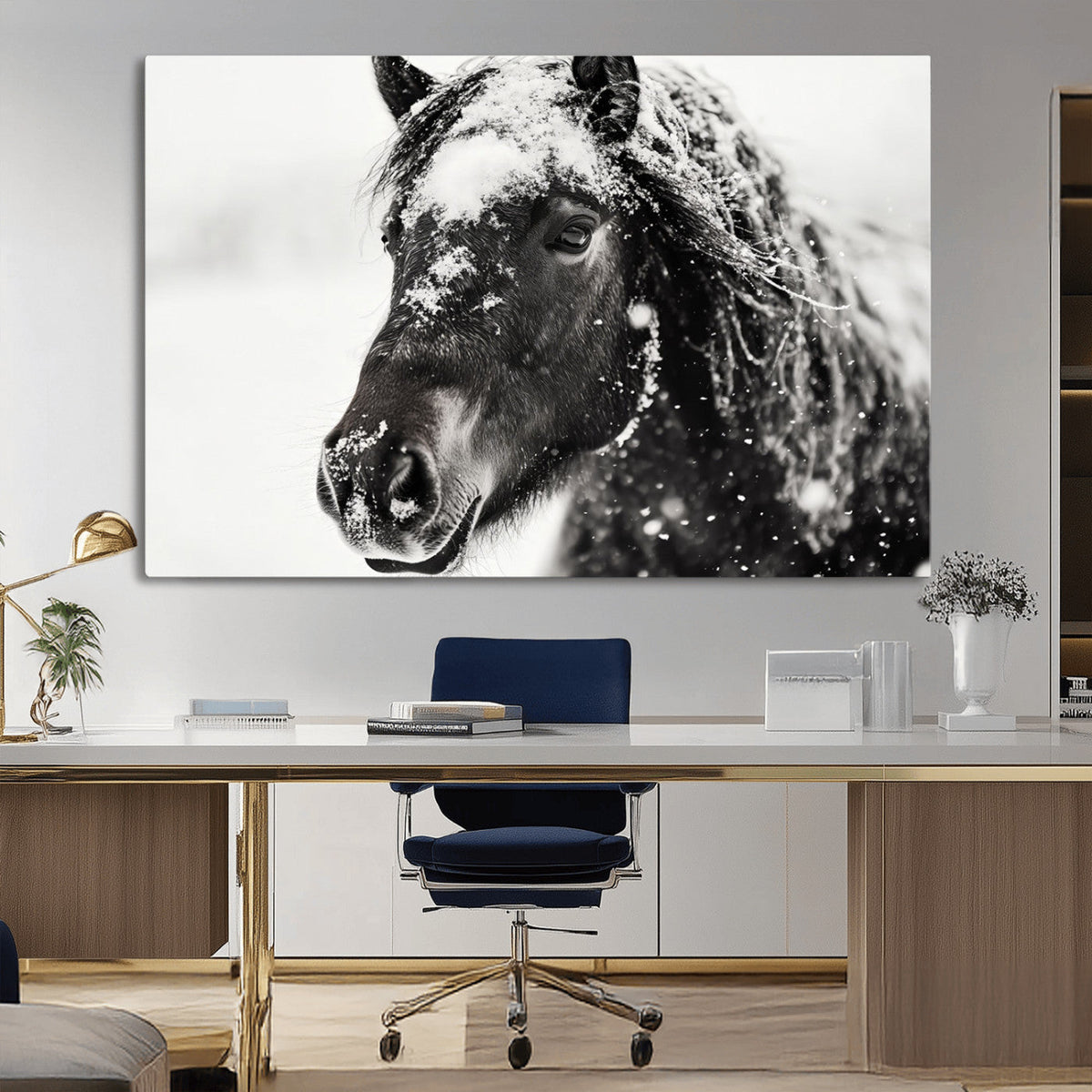 Framed Black and White Horse Wall Art | Ready to Hang and