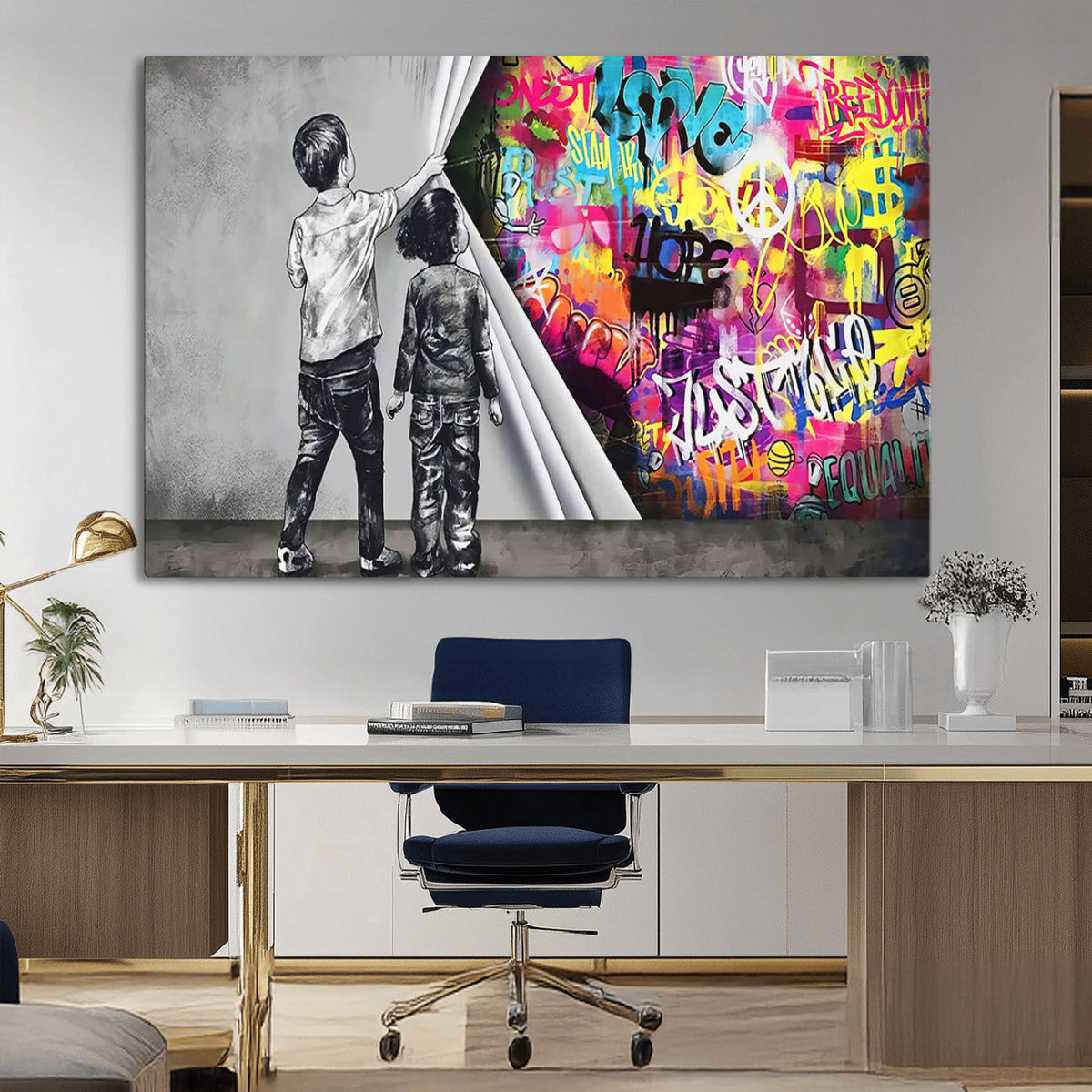 Banksy Print - Street Art Canvas Wall Art - Kids Revealing
