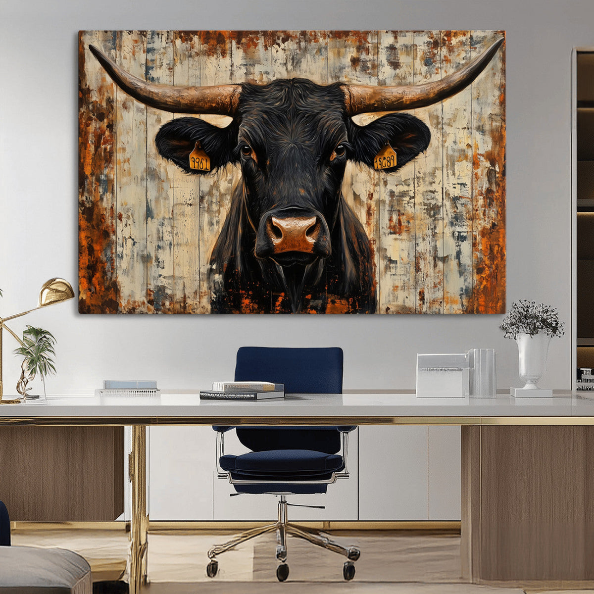 Rustic Texas Artwork Wall Art Canvas Print - Abstract Cow
