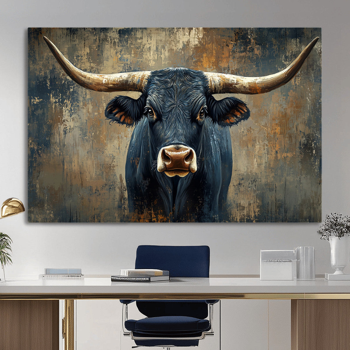 Texas Western Wall Art Canvas Print - Abstract Cow Longhorn
