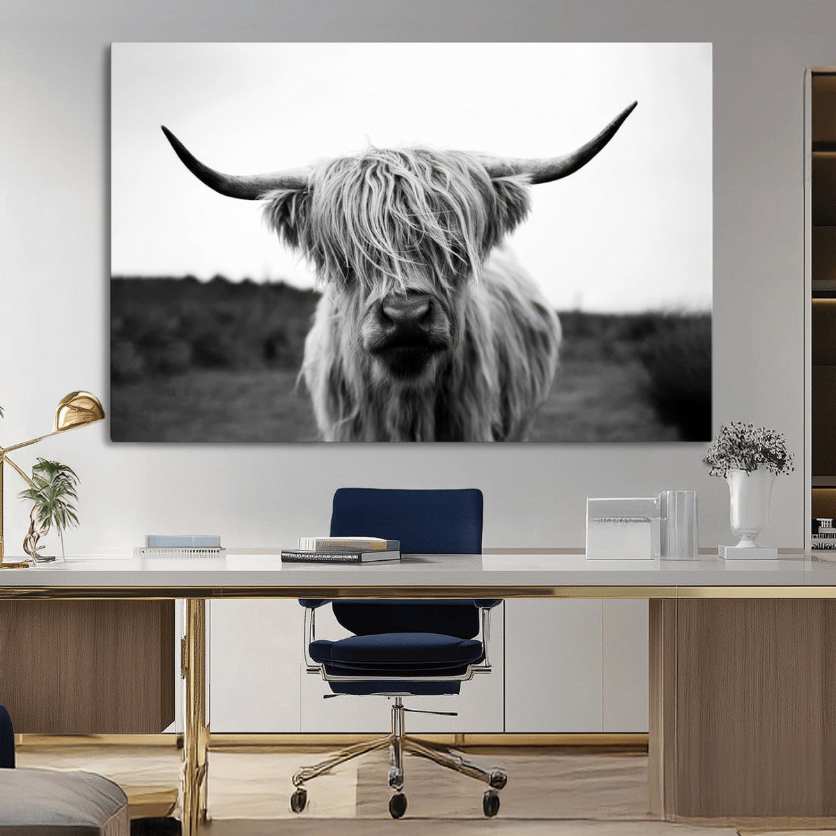 Highland Cow Wall Art | Black and White Farmhouse Decor |