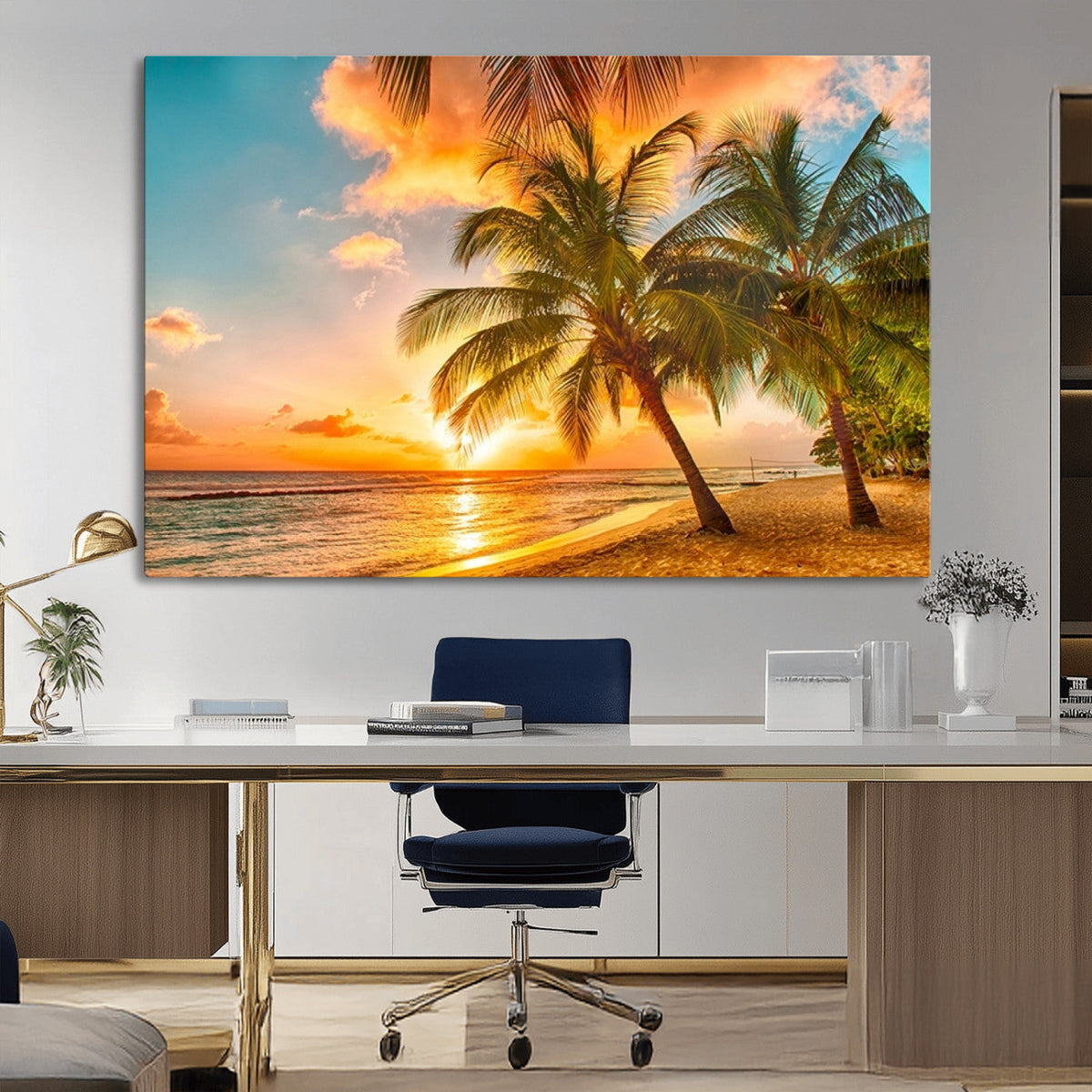 Tropical Sunset Beach Canvas Wall Art Print – Vibrant Palm