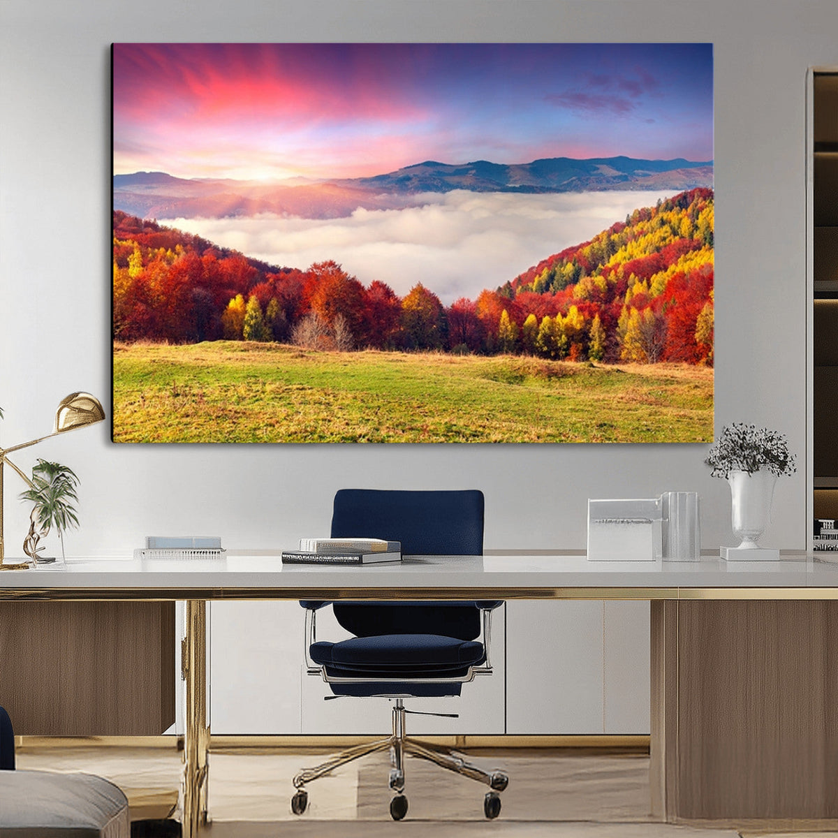 Autumn Mountain Foggy Landscape Wall Art Canvas Print |
