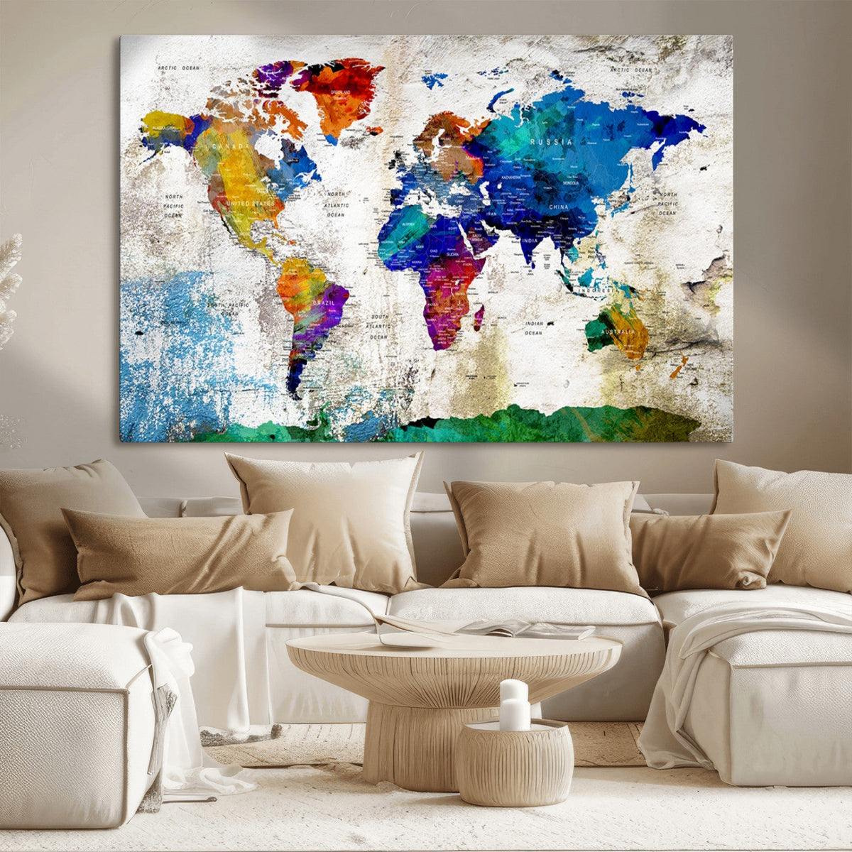 World Map Canvas Print – Framed Travel Map Wall Art for