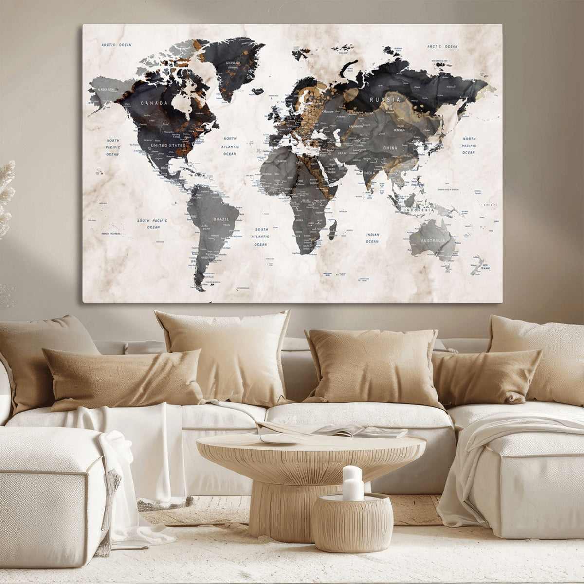 Abstract Map Printing - Modern World Map Canvas Wall Art for