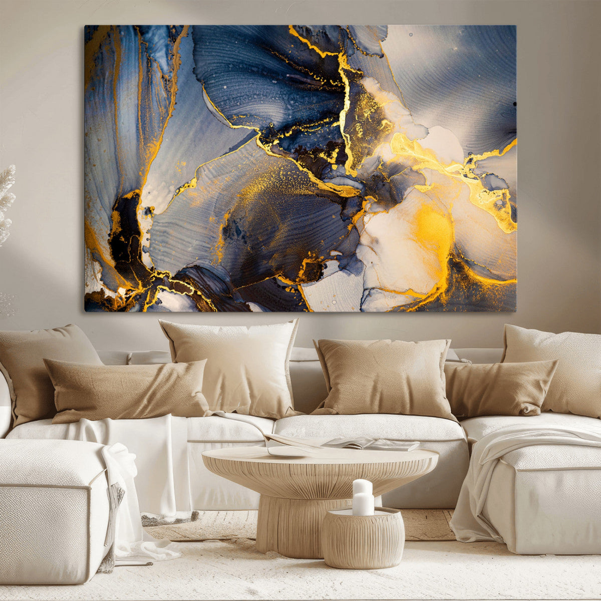 Large Abstract Wall Art Print - Gold and Blue Abstract