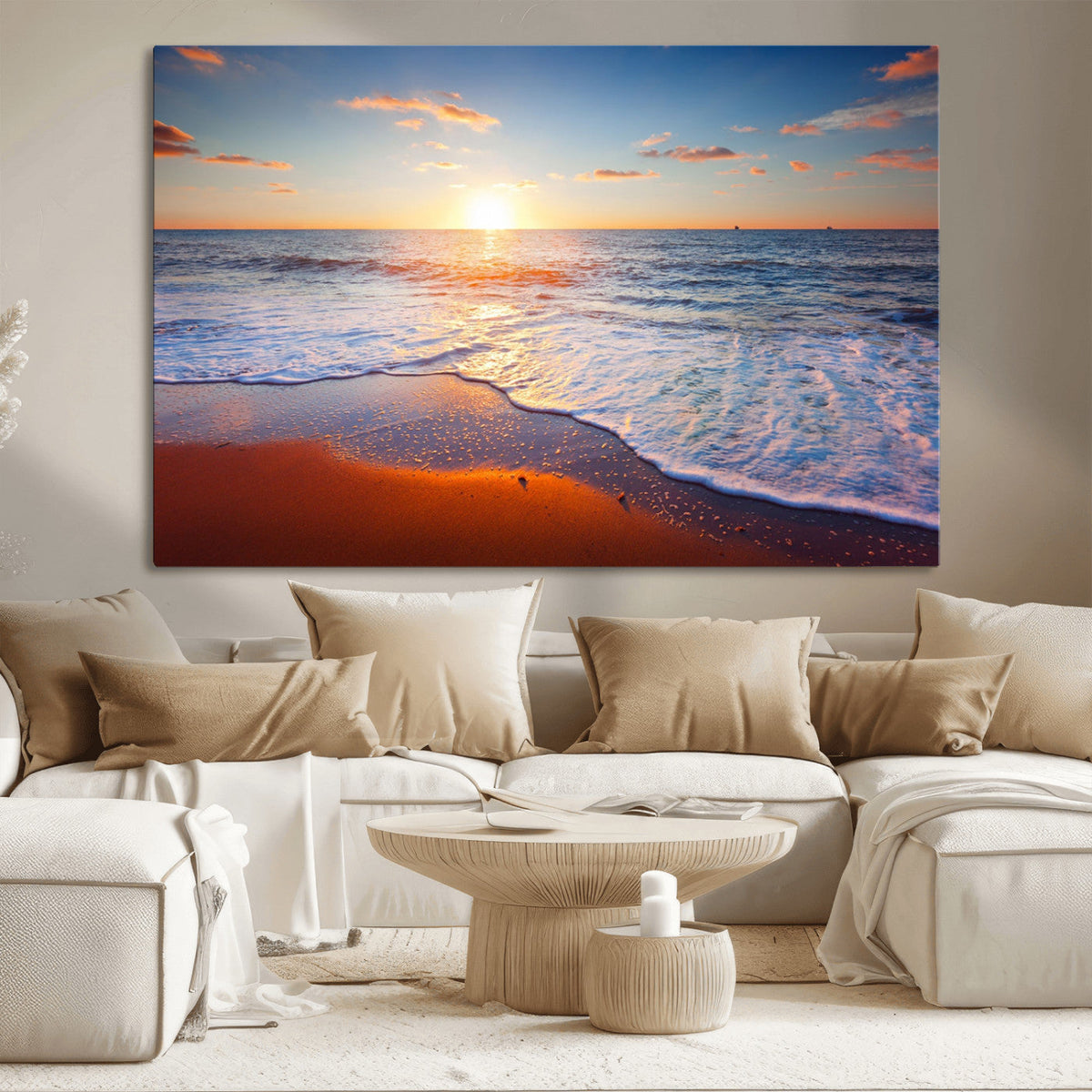 Tropical Ocean Sunset Wall Art Canvas Print, Golden Beach