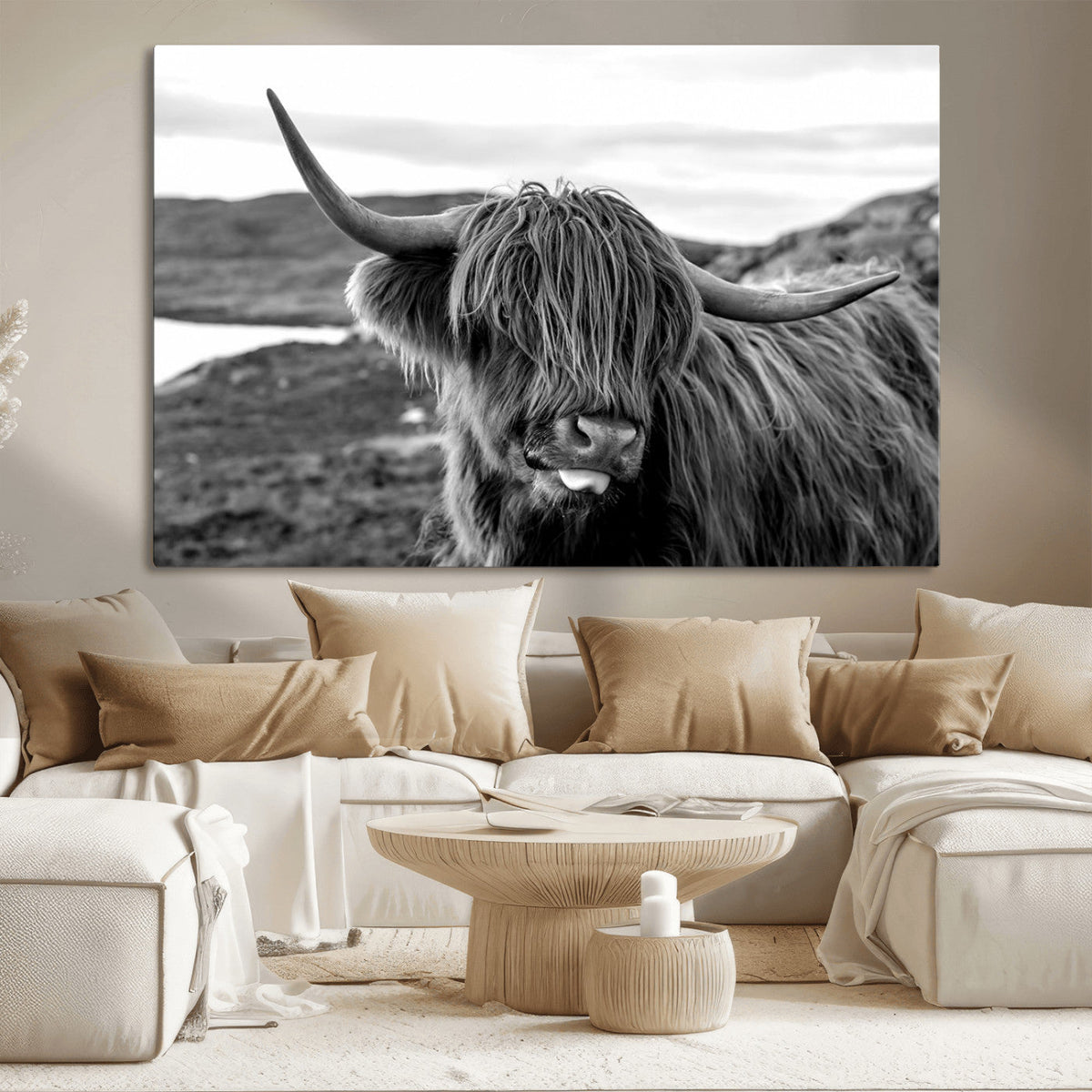 Longhorn Steer Canvas Print Wall Art, Highland Cow Canvas