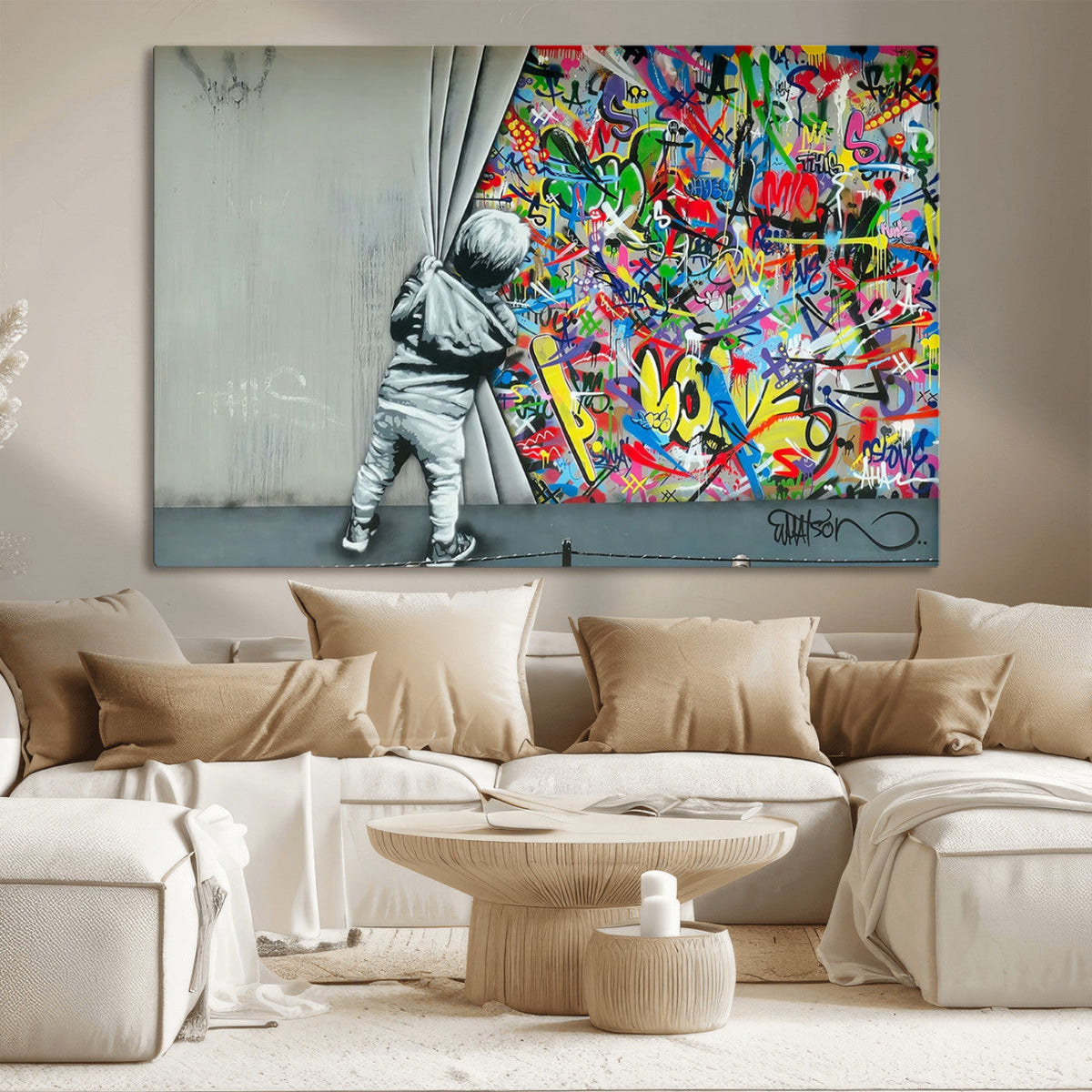 Banksy Colorful Street Graffiti Canvas Wall Art Print,
