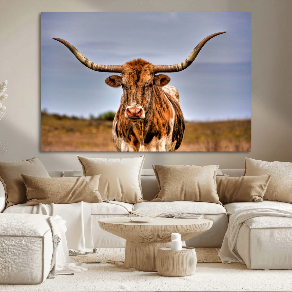 Texas Longhorn Wall Art Print, Framed Longhorn Cow Wall Art