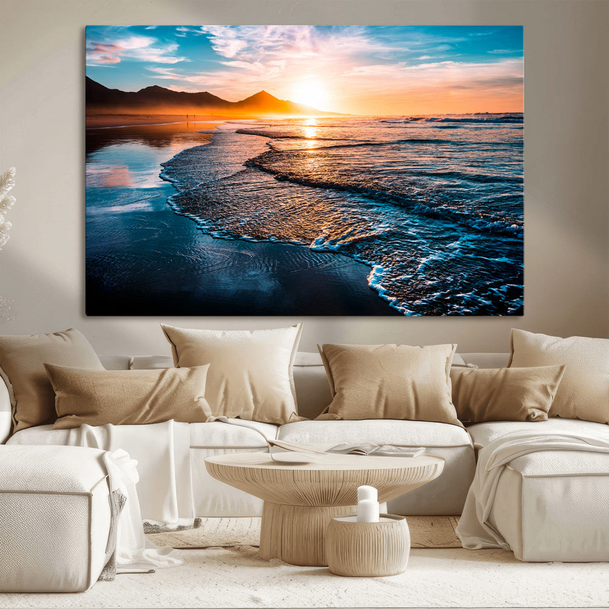 Sunset Beach Ocean Canvas Wall Art – Tranquil Ocean