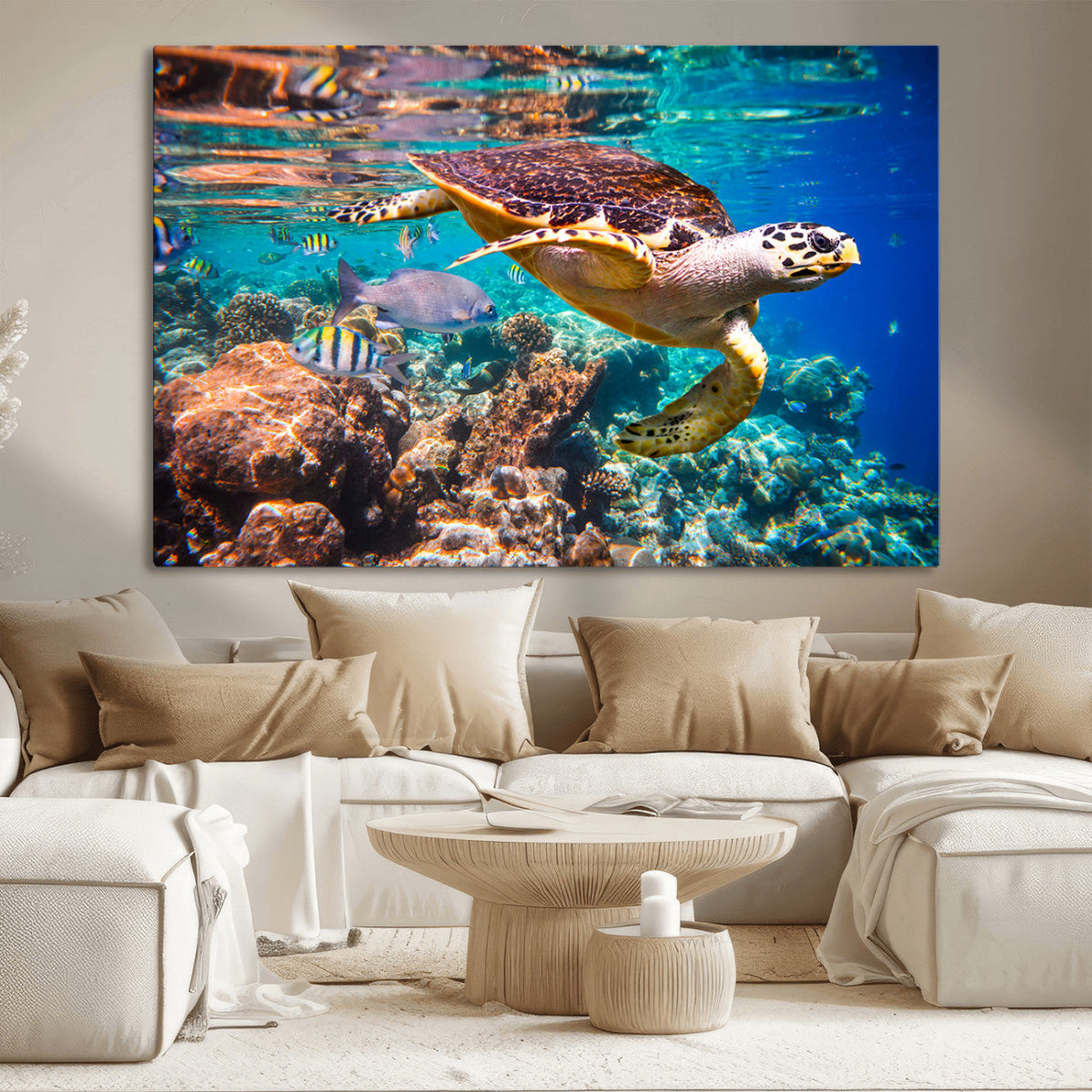 Sea Turtle Wall Art Canvas Print – Vibrant Ocean Coral Reef