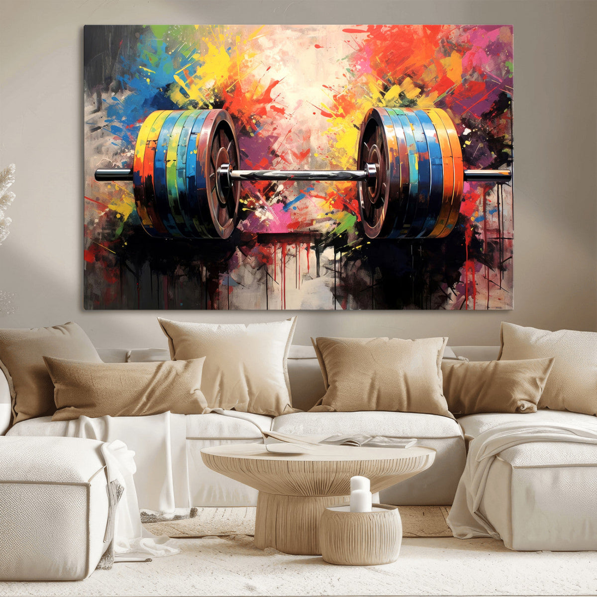 Weightlifting Barbell Art Triptych, Bold Abstract Fitness