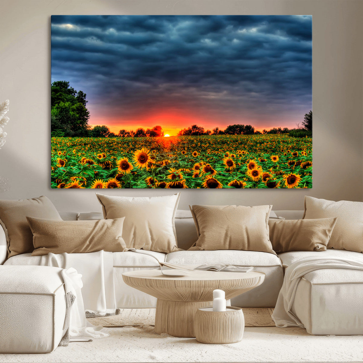 Golden Sunflower Field at Sunset – Breathtaking Sky and