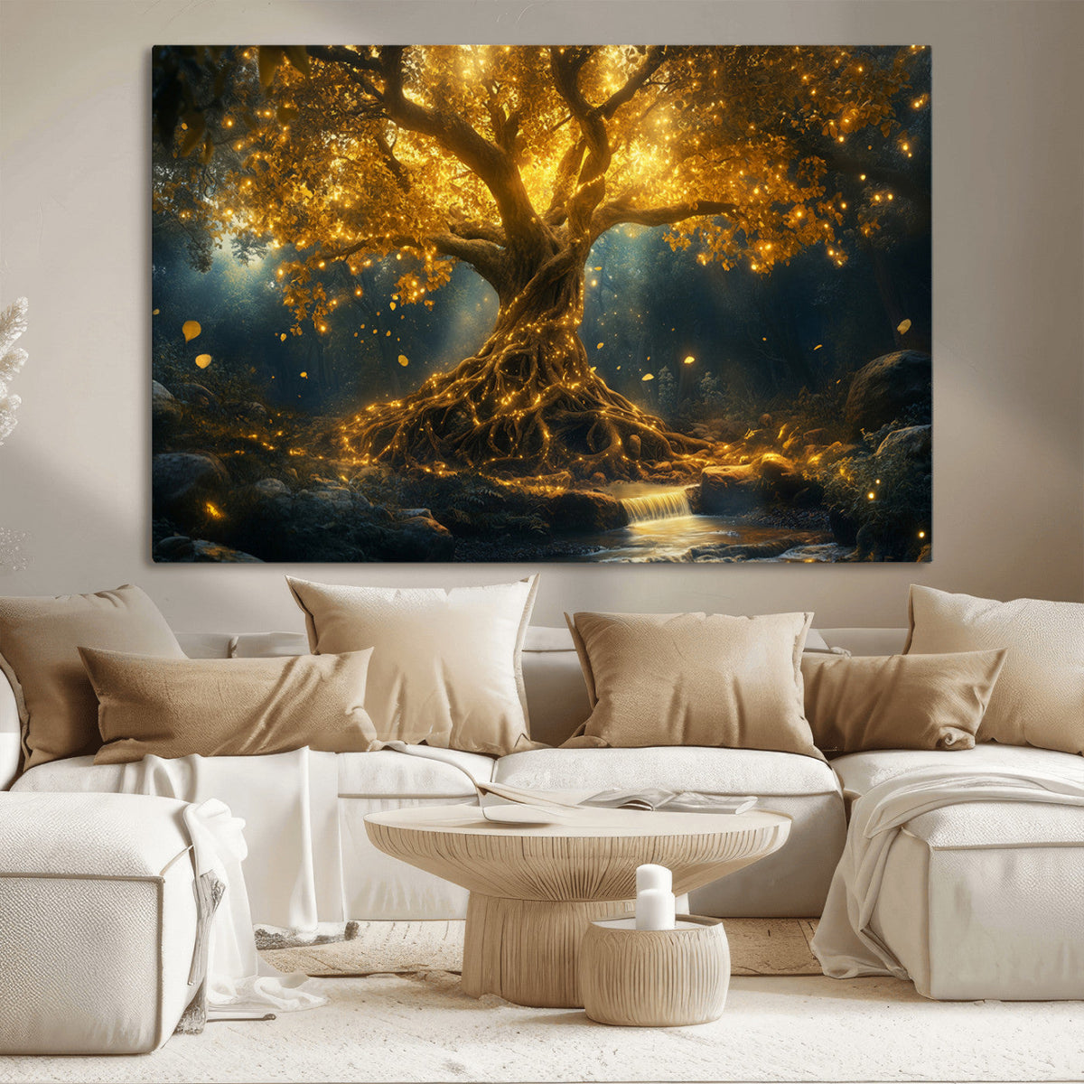 Golden Tree of Life Canvas Wall Art Print - Majestic Glowing