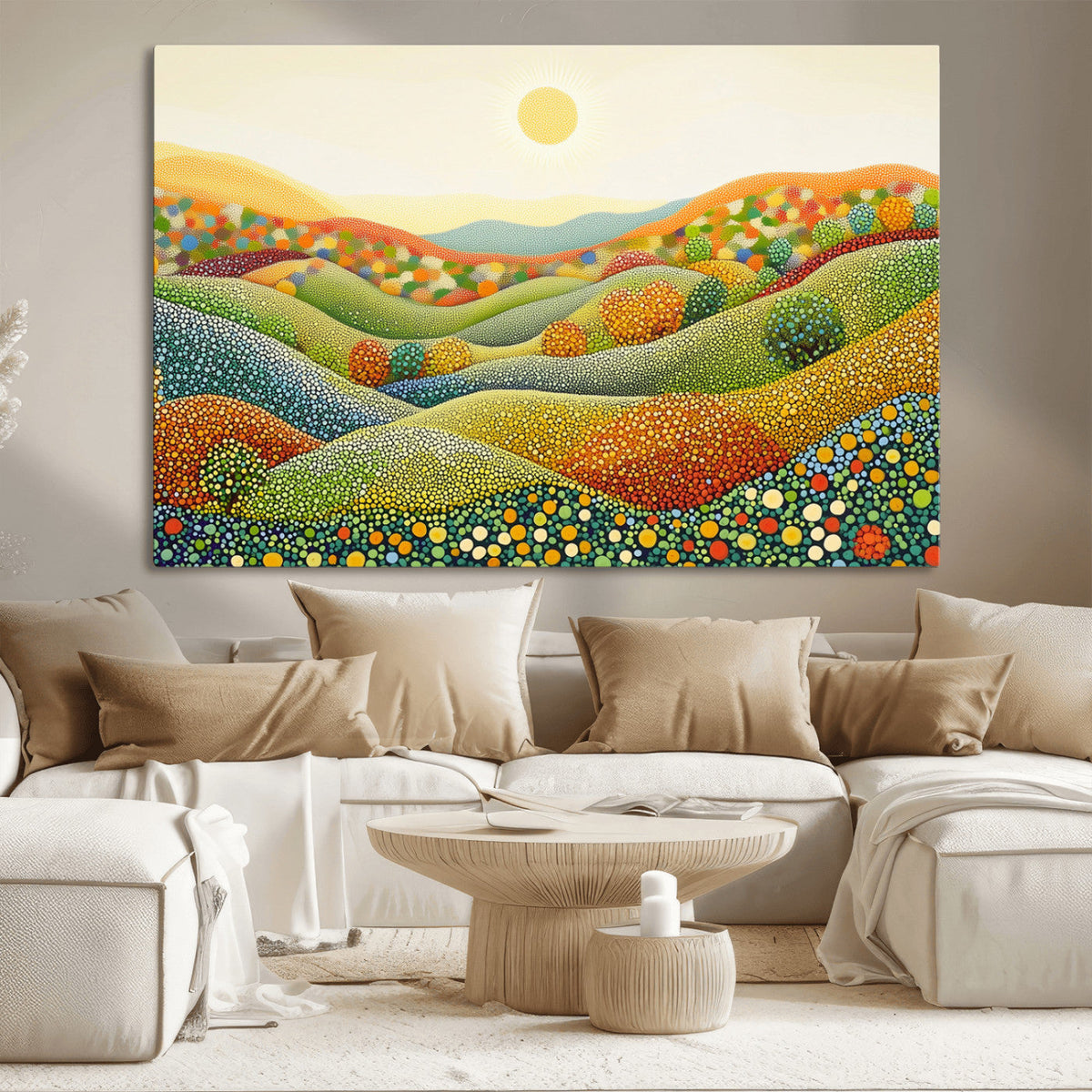 YAYOI KUSAMA Wall Art - Colorful Dot Art Landscape Canvas,
