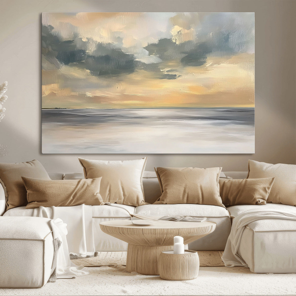 Modern Coastal Artwork with Vibrant Abstract Ocean Waves