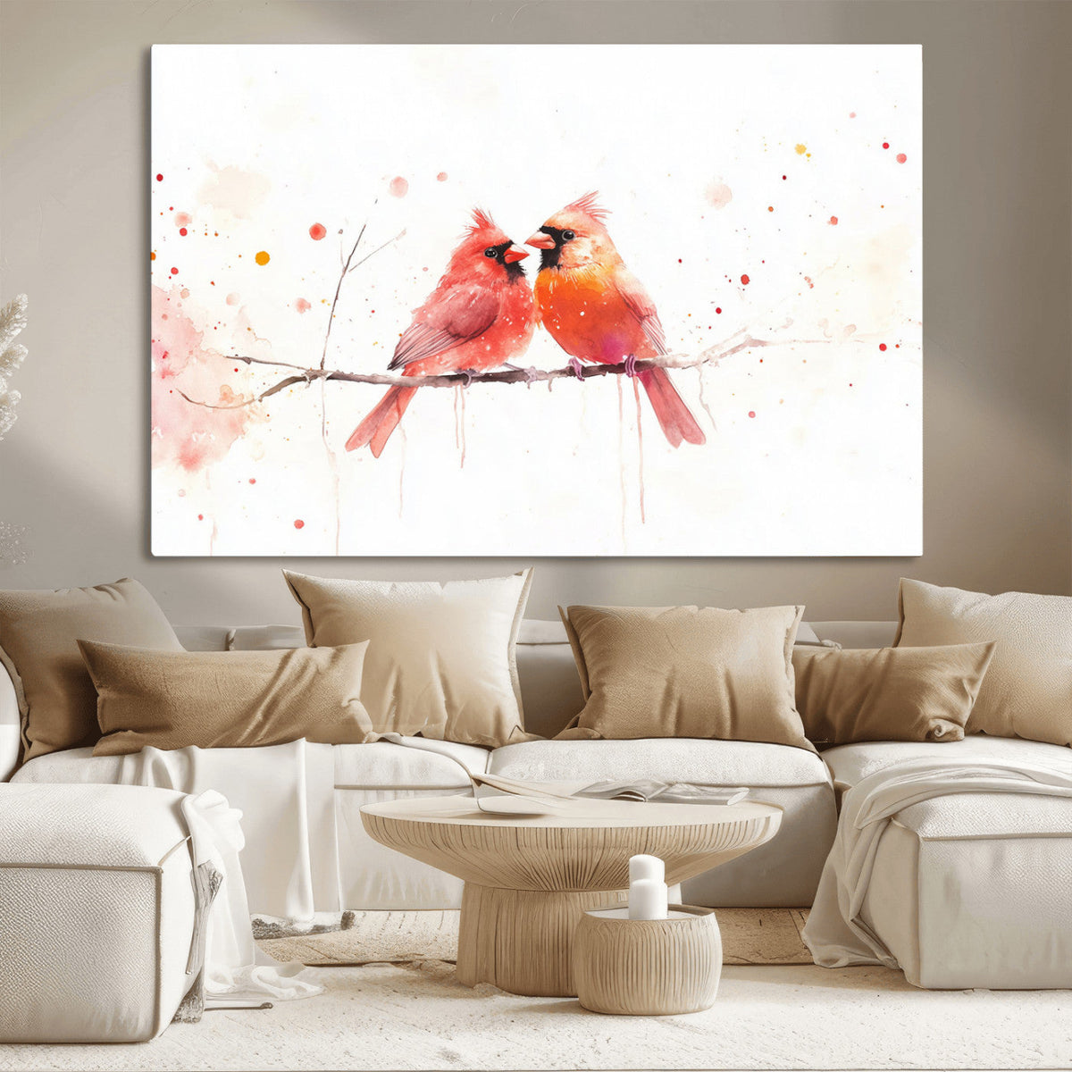 Cardinal Bird Canvas Wall Art - Male and Female Cardinal