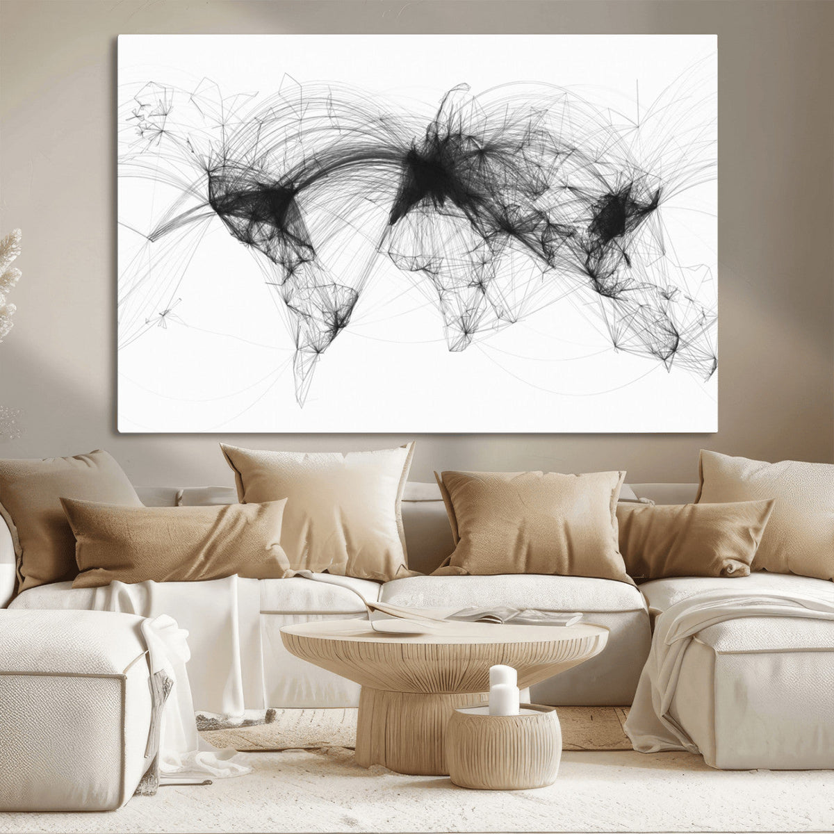 Flight Routes Air Traffic Map Canvas Wall Art - Framed -