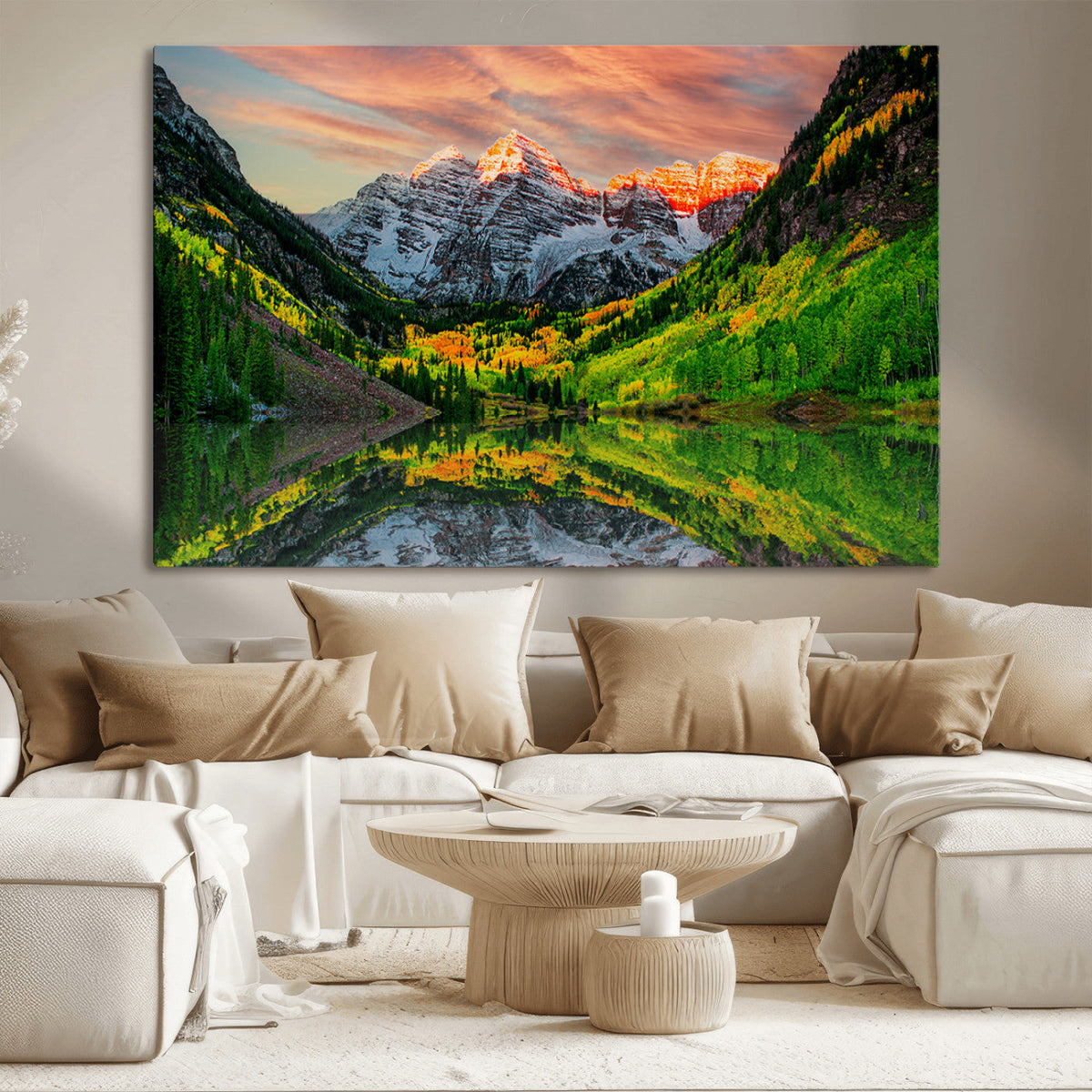 Maroon Bells Lake Wall Art Canvas Print – Framed Majestic