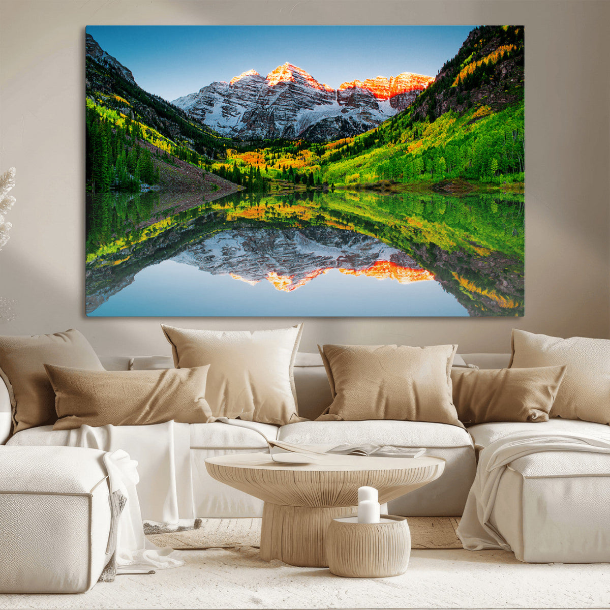 Sunrise Maroon Bells Lake Wall Art Canvas Print – Framed Elk
