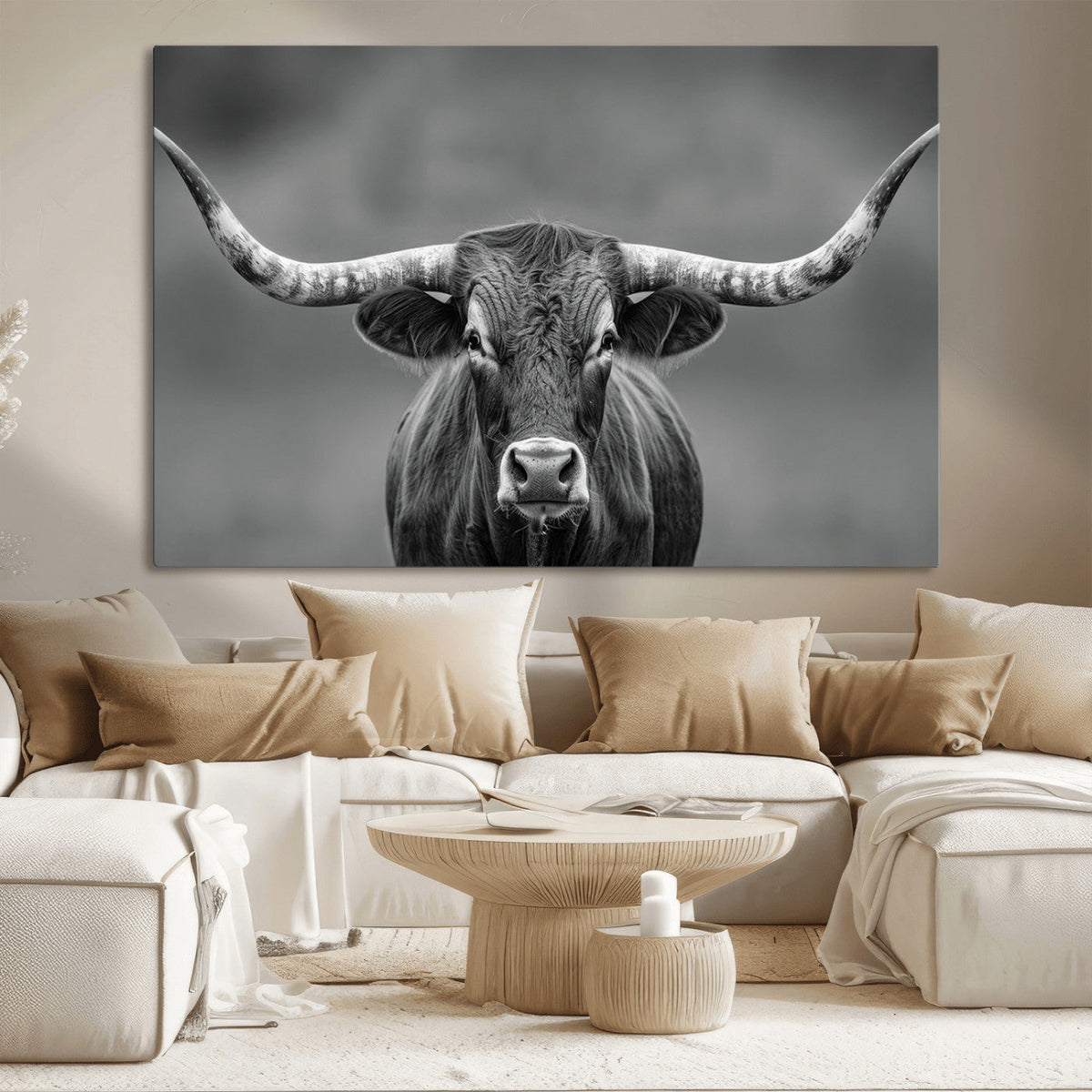 Texas Longhorn Wall Art Canvas Print – Framed Western Bull
