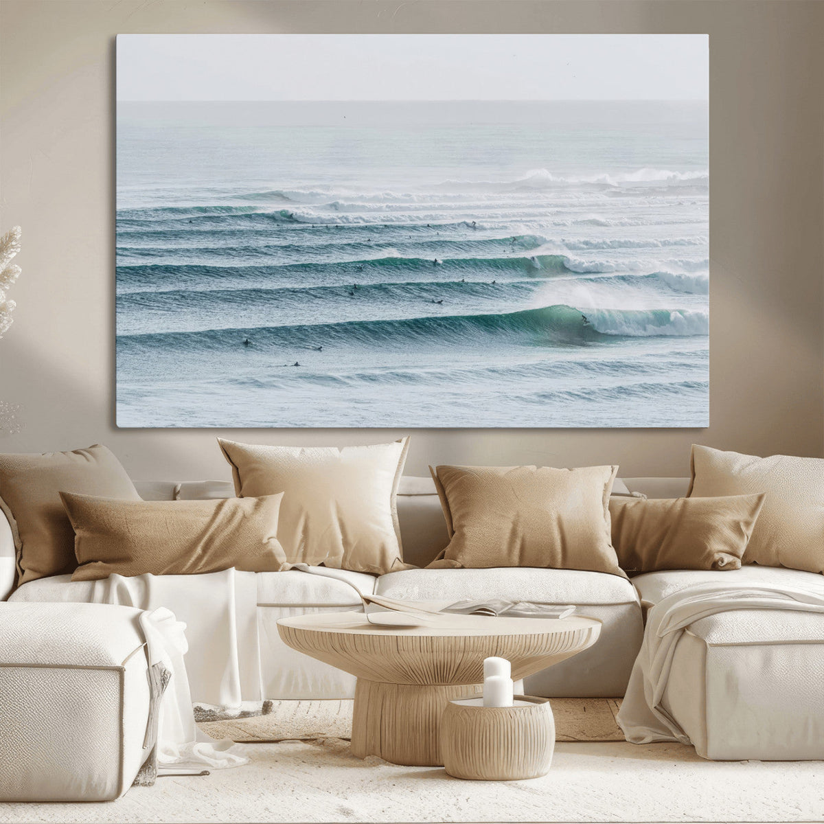 Ocean Waves Wall Art Canvas Print – Framed Surfer Lineup