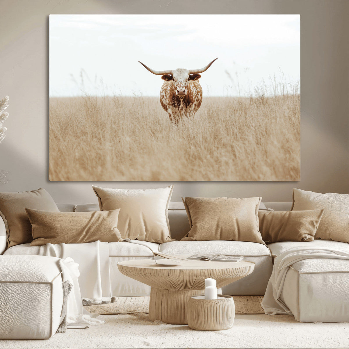 Texas Longhorn Wall Art Canvas Print – Framed Lone Cattle